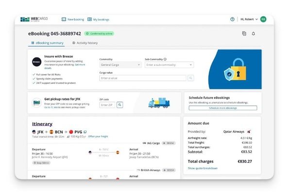 WEBCARGO BY FREIGHTOS AND INSURTECH LEADER BREEZE INTEGRATE TO OFFER INSTANT CARGO INSURANCE QUOTES