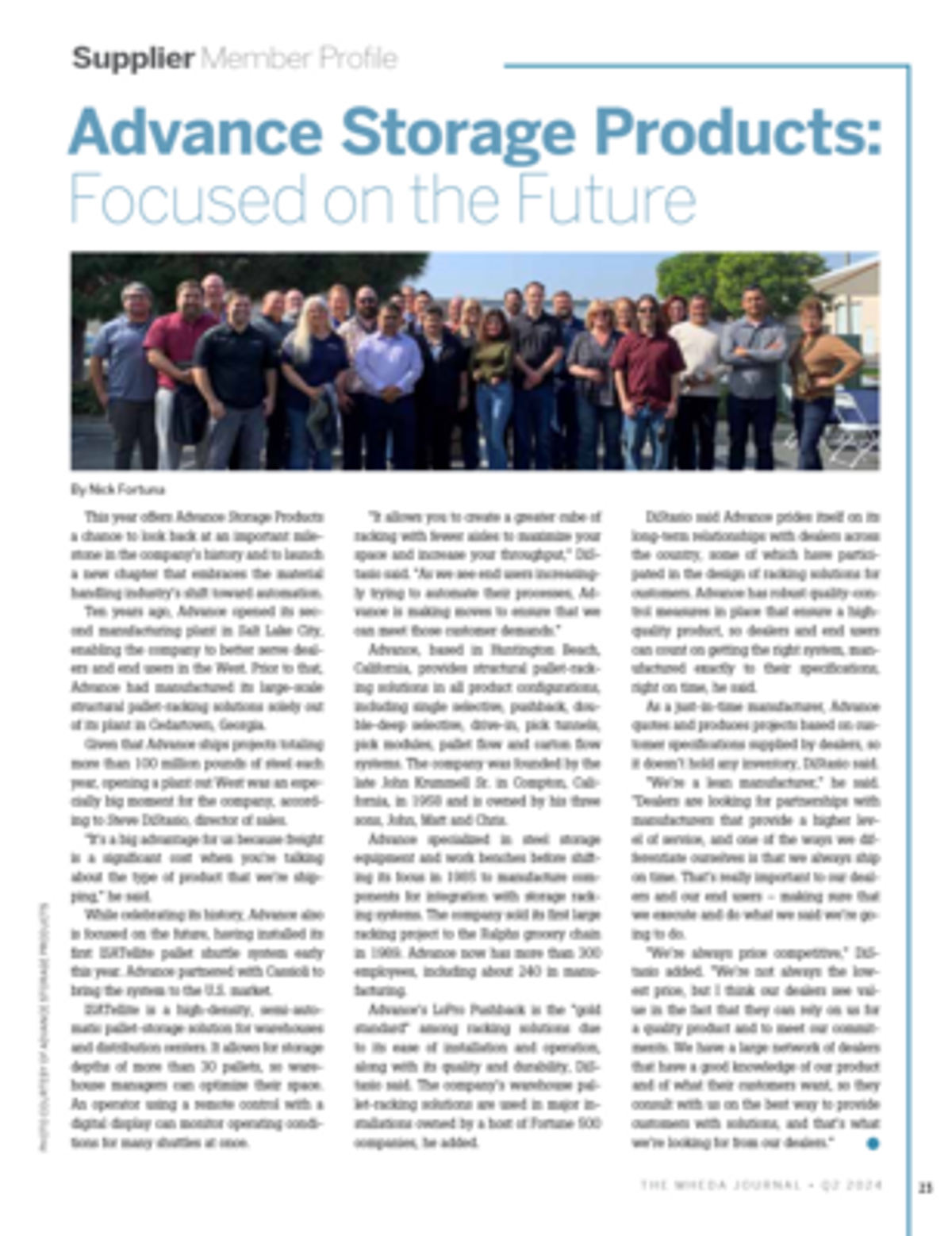 Advance Storage Products featured in Q2 MHEDA Journal Supplier Profile