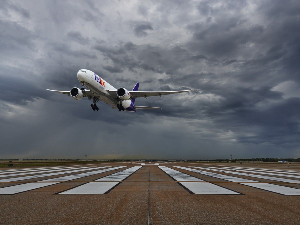 FedEx plane taking off