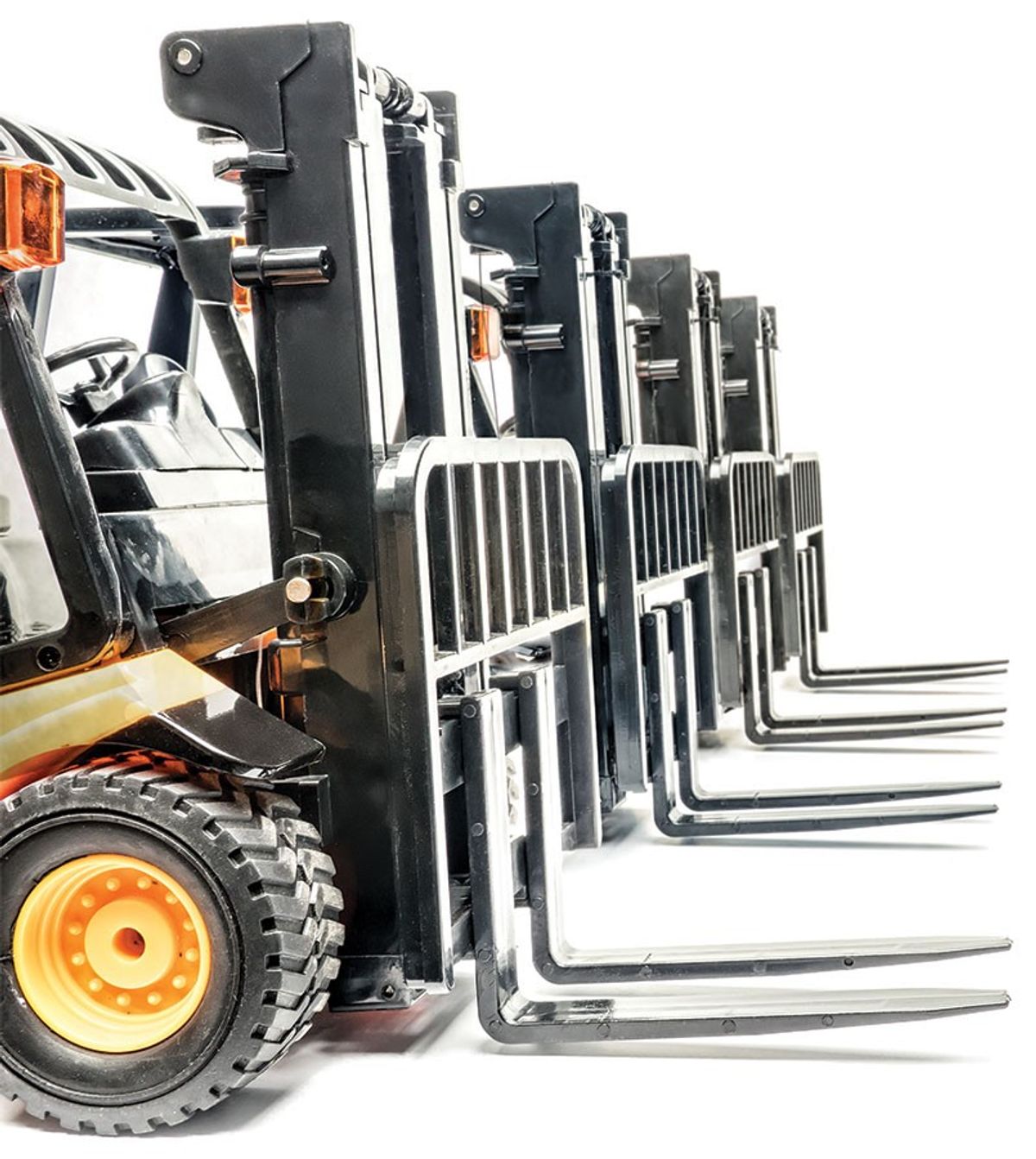 Forklift trucks lined up