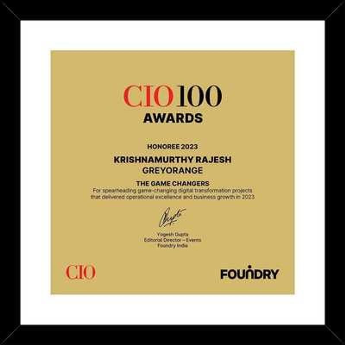 GreyOrange's Cybersecurity Commitment Recognized with 2023 CIO 100 Award