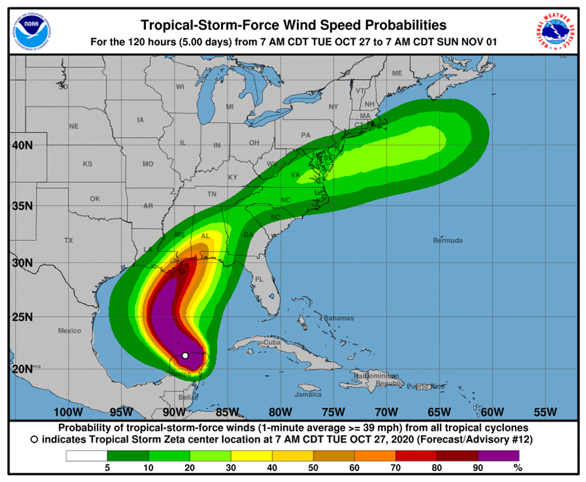 hurricane zeta wind track 