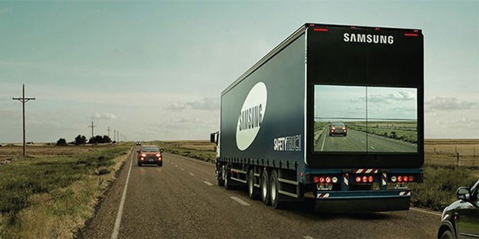 Samsung projects driver's view on back of truck