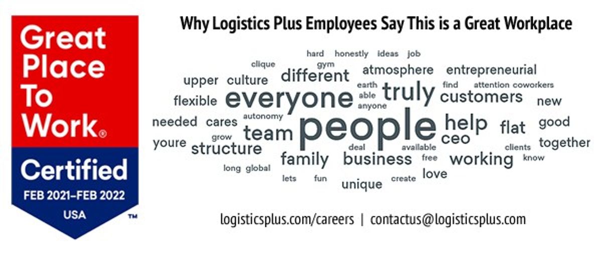 Logistics Plus Re-Certified as a 'Great Place to Work' for a Fourth Straight Year