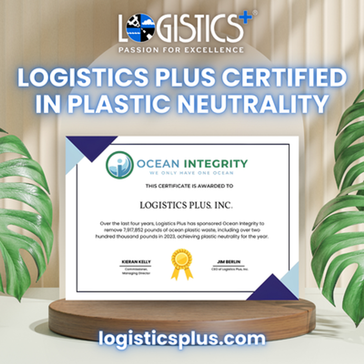 Logistics Plus Receives Plastic Neutrality Certification for a Fourth Year