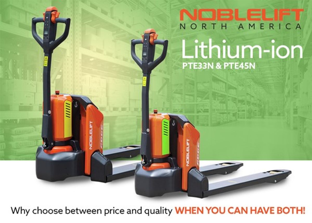 NOBLELIFT North America PTE33N (EDGE 33) and the PTE45N (EDGE 45) Lithium-Ion Electric Pallet Trucks