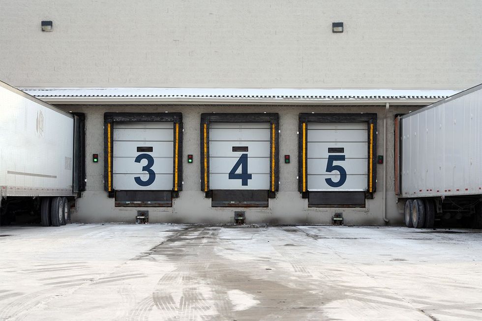 Outside view of warehouse dock doors